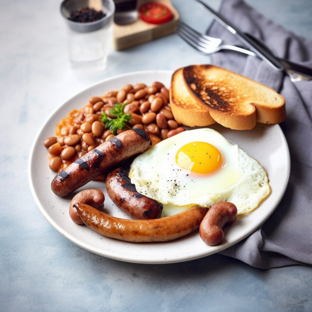 Full english breakfast on a plate.