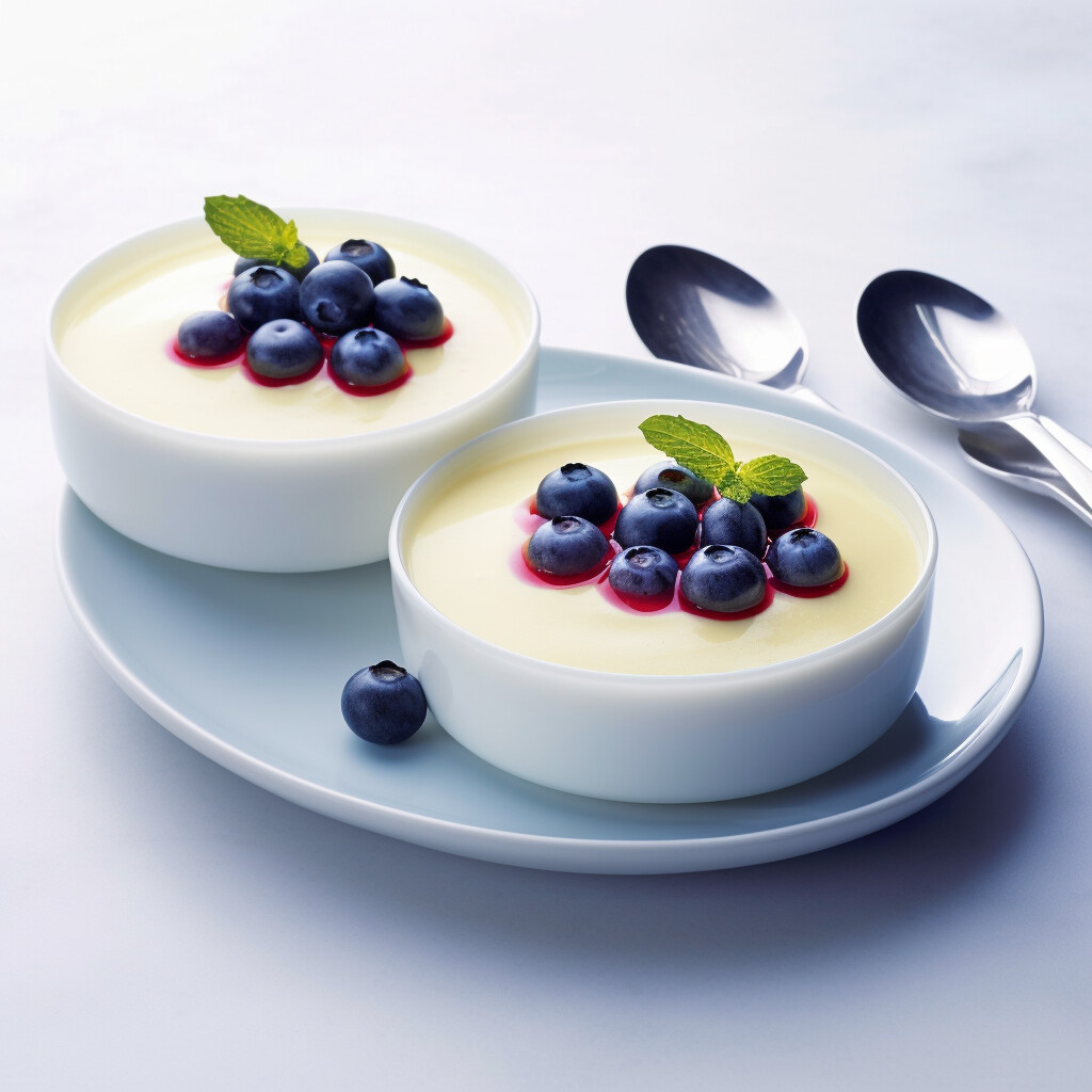 Panna cotta with berries in a white bowl, spoons on the side.