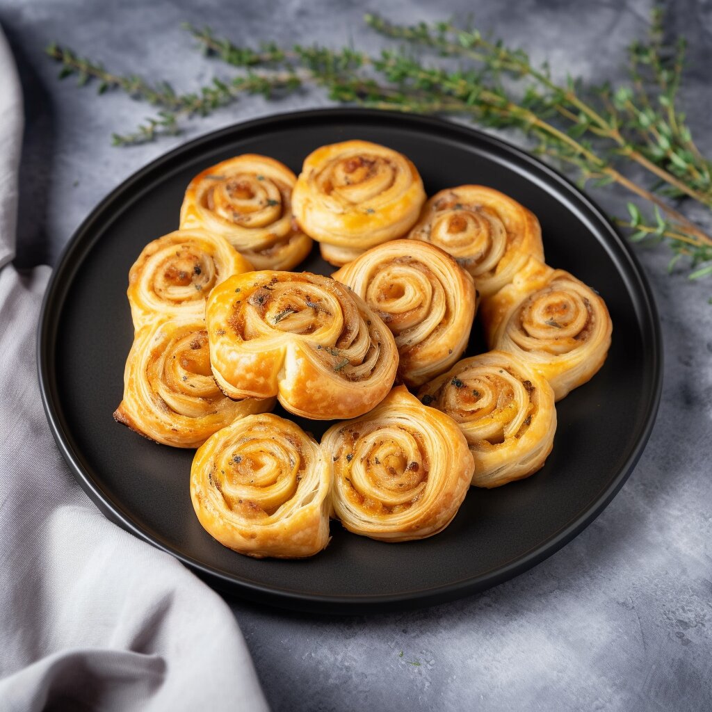 Puffy pin wheels on a black plate.